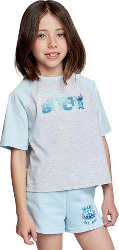 Conjunto Short Y Playera Stitch Fresca Niñas Disney 1197303 Gris Liso 7/8 Años