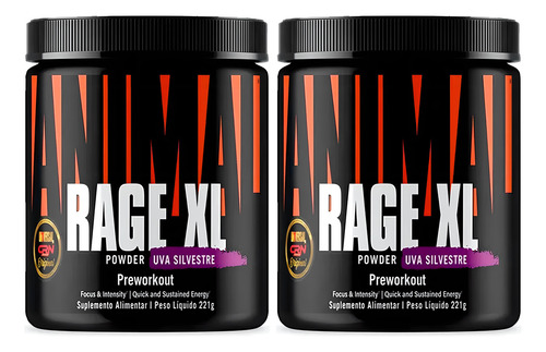 2x Pré Treino Rage Xl 221g Powder Uva - Universal Nutrition Sabor Uva Silvestre
