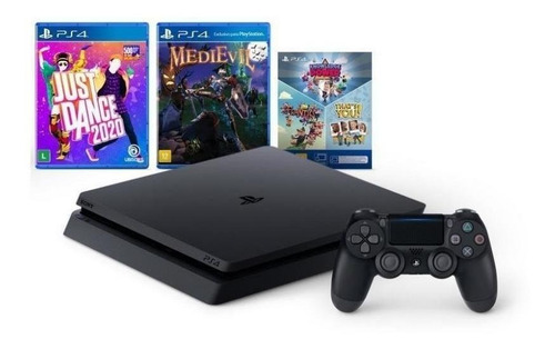 Sony PlayStation 4 Slim 1TB Mega Pack: Just Dance 2020/MediEvil/Knowledge is Power/Frantics/That's You! jet black
