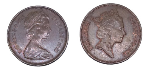 Monedas Inglaterra 2 Pence Diferentes Bustos 2 Piezas 