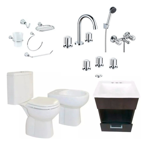 Combo Baño Vanitory Sanitarios Grifera Completa Accesorios