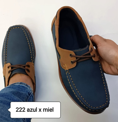 Calzado Para Caballero Estilo Yate/ Apache. Azul Con Miel