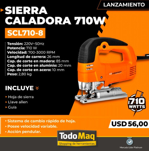 Imagen 4 de 7 de Sierra Caladora De Mano 85 Mm 710 W Vel. Variable Lusqtoff