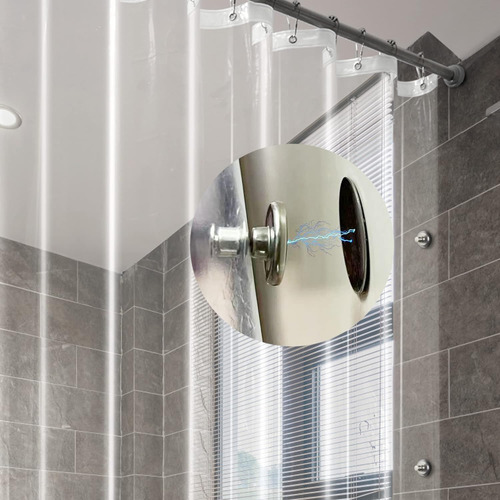 Cortina De Ducha Extra Ancha 84 X 72 Con Imanes Y Clips Magn