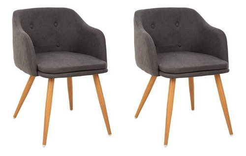 Conjunto 02 Cadeiras Estofadas Cinza Anima Fixas Decorativa Cor Cinza-escuro Desenho do tecido Liso