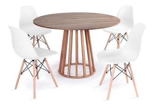 Mesa De Jantar Talia Natural 120cm + 4 Cadeiras Eames Eiffel Cor Branco