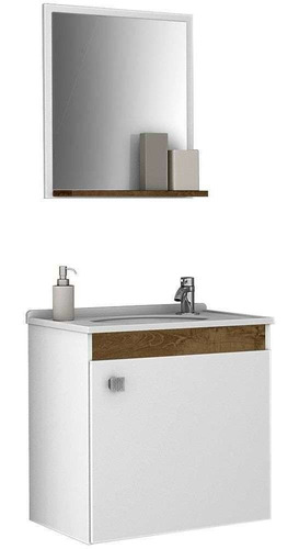 Imagem 1 de 3 de Conjunto Para Banheiro Siena - Branco/madeira Rústica