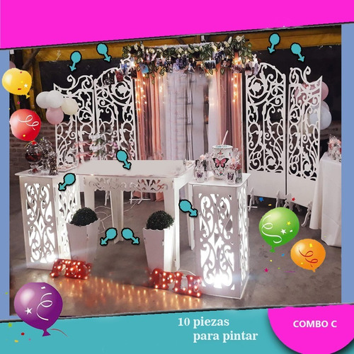 Imagen 8 de 10 de Mesas Candy Bar Desarmables 9mm Mdf Kit X 2 Unidades