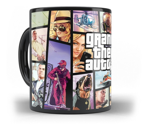 Imagem 2 de 4 de Caneca Gta V - Grand Theft Auto 5 Em Cerâmica Preta