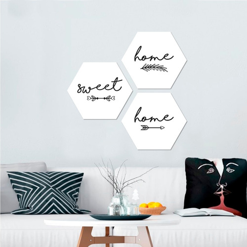 Cuadros Tripticos Hexagonales Home Sweet Home Nordico Minim