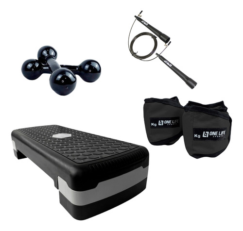 Step Ajustável + Caneleira 2 Kg + Halter 2 Kg + Corda De Aço
