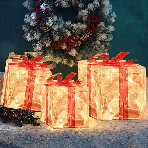Caja De Regalo Iluminada Con Luces Led, Adorno Navideño