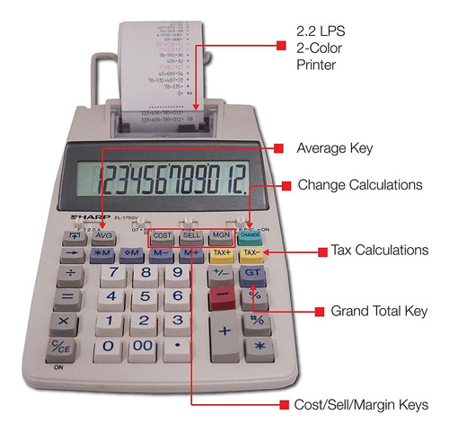 Calculadora De Impresión Sharp Electronics, Pantalla Lcd