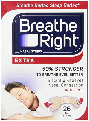 Tiras Nasales Breathe Right, Extra, 26-count Caja, Paquete D