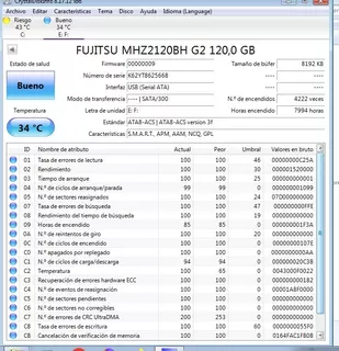 Disco Rigido Fujitsu Para Laptop 120gb Testeado Cristaldisk