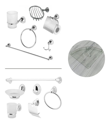 Juego De Accesorios Cromado Para Baño + Repisa Para Ducha