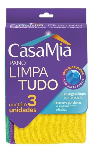 Pano para limpeza CasaMia flanela colorido pacote x 3