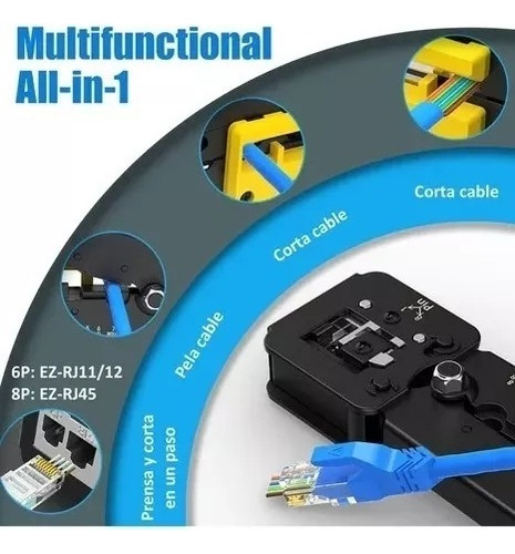 Kit Crimpeadora Ez Rj45 + 50 Conector Cat6 Prensa Anticorte