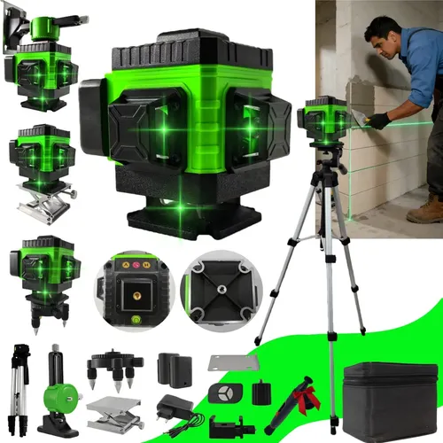 Nível Laser 12 Linhas Verde 15m 360°+ Tripé Suporte Baterias