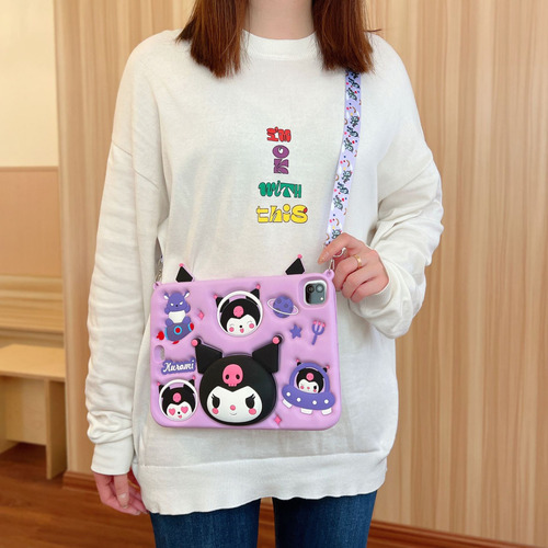 Funda para tableta Kuromi para Samsung A8 (10.5 pulgadas) X200/x205, 3D Kuromi Purple, silicona