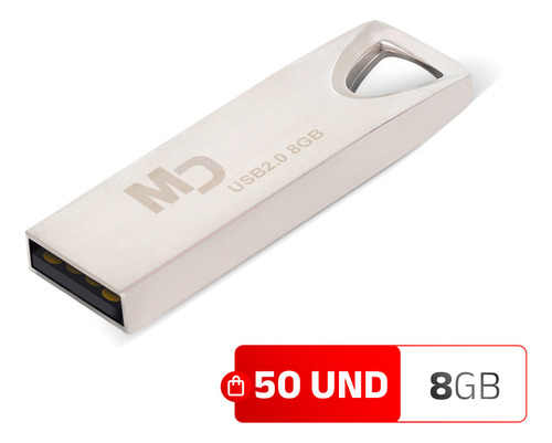 Kit 50 Pendrive Grande 8gb Atacado Masterdrive Prateado Lisa
