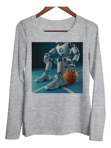 Remera Mujer Ml Robot En La Cancha De Basquet Zapatillas