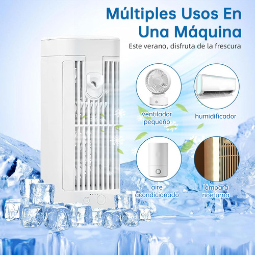 Mini Enfriador Portatil Ventilador de aire acondicionado con nebulización y luz nocturna de mesa