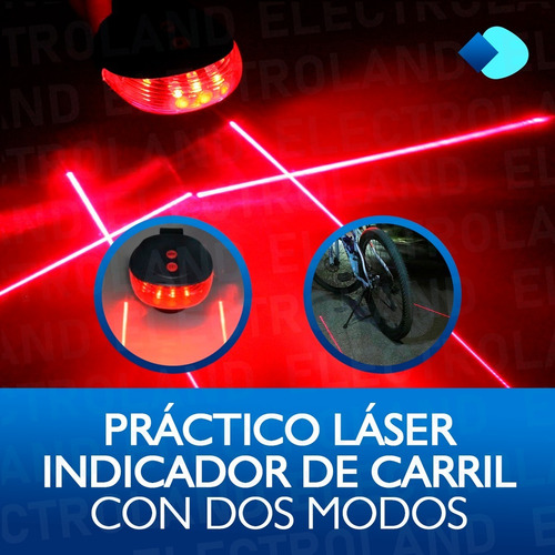 Imagen 4 de 10 de Luz Bicicleta Trasera 5 Leds + 2 Laser Indicador Carril