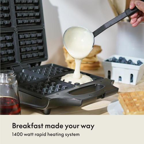 Máquina Para Hacer Gofres Belga Antiadherente Bella 4 Slice,
