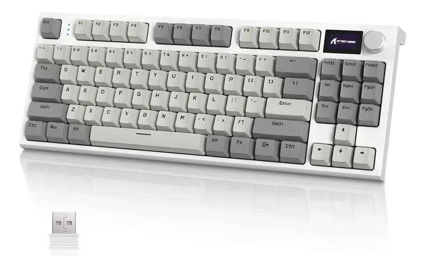 Attack Shark K86 Mecânico 75% 3 Modos Eixo Baleia Azul Cinza Inglês Us