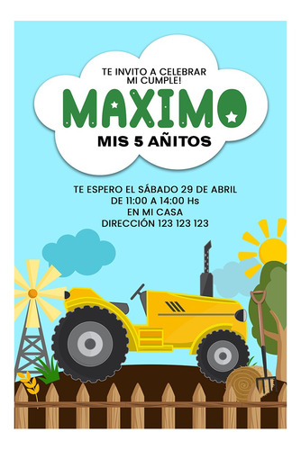 Tractor Tarjeta Invitación Digital Imprimible Whatsapp
