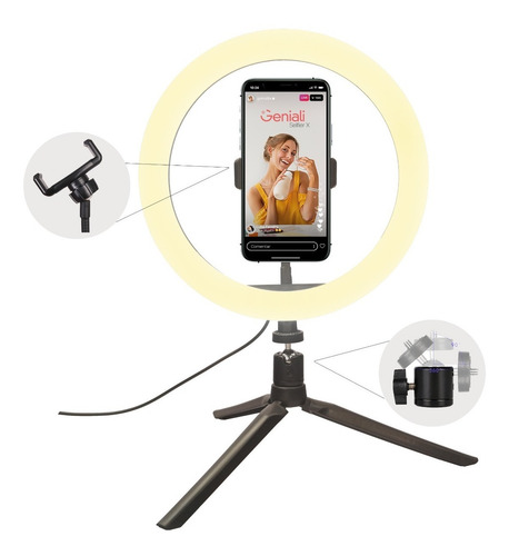 Kit Youtuber Suporte Celular E Iluminador Ring Light Geniali