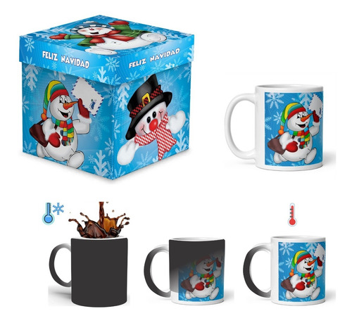 Taza Mágica Muñeco De Nieve Navidad Con Caja Para Regalo