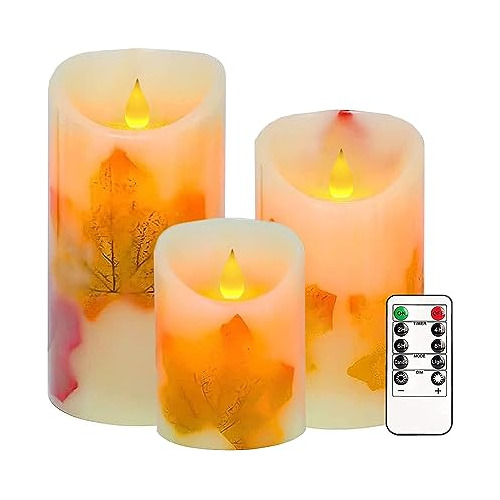 Flameless Candles Lights, Set Of 3 Maple Leaf Flickerin...