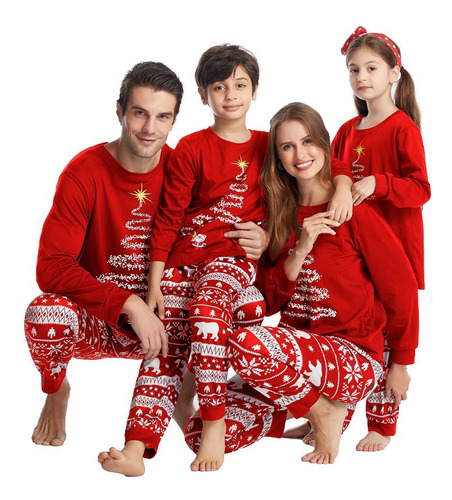 Familia Navideña De Tres Pijamas Navideños De Algodón For