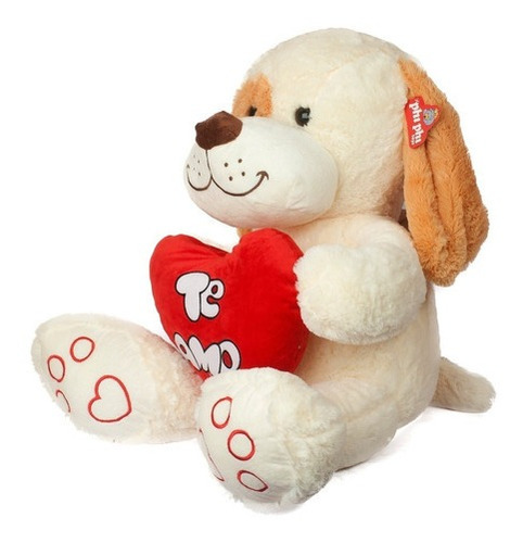 Peluche De Perro Sentado Con Corazon Te Amo 55 Cm