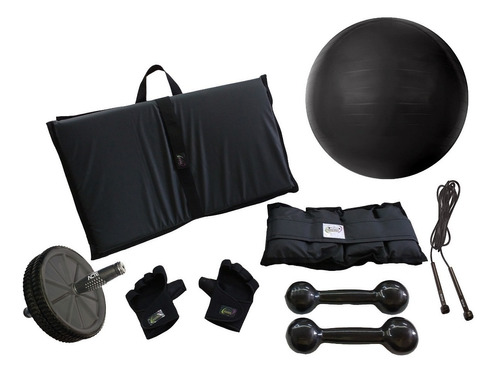 Kit Funcional 1-colchonete Caneleira Halter Bola Roda Corda.