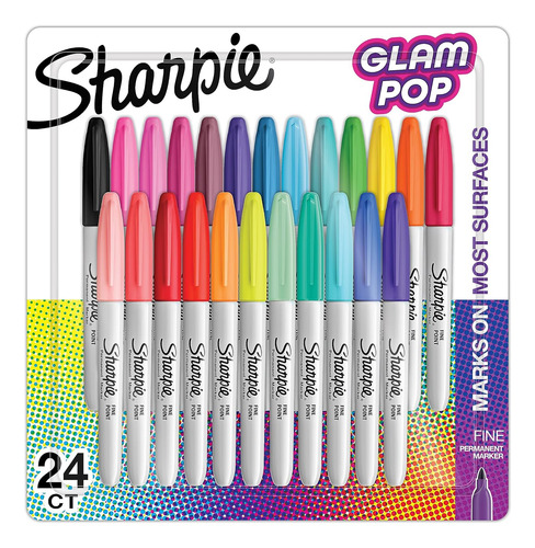Rotuladores Permanentes Sharpie Glam Pop, Punta Fina, 24 ...