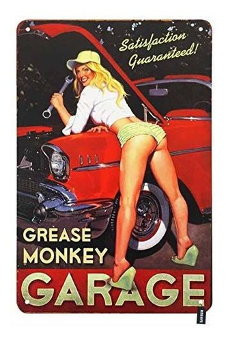 Pósteres - Hosnye Garage Pin Up Girl Tin Sign Vintage Car Wi