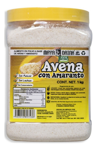 Avena Con Amaranto Maya Drink 1kg Sin Azúcar, Ni Conservador