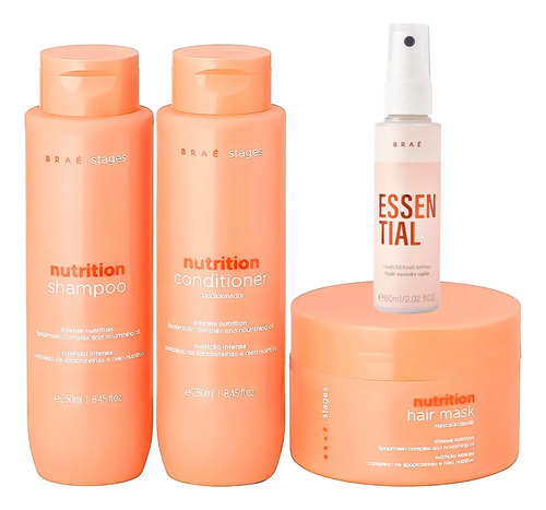 Kit Braé Stages Nutrition Shampoo,cond,másc + Essential 60ml