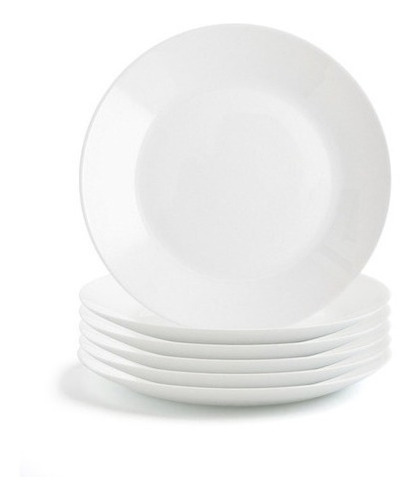 Set X6 Platos Playos Blancos Redondos Arcopal Lisos Vidrio