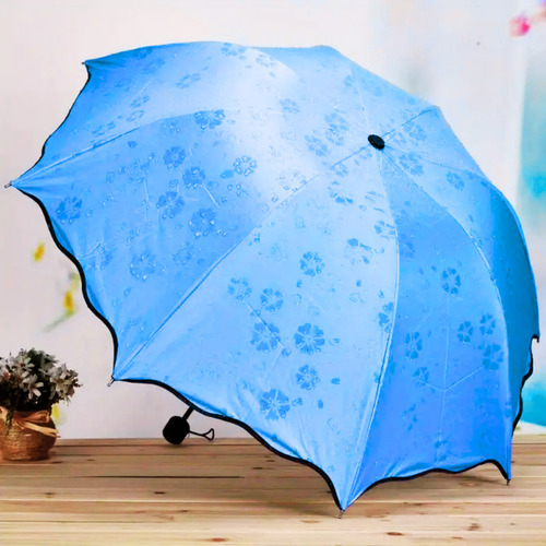 Paraguas Sombrilla Mágico Portátil Impermeable Apertura Y Cierre Automático Protección Uv Resistente Compacto Doble Forro Color Azul Azul Liso