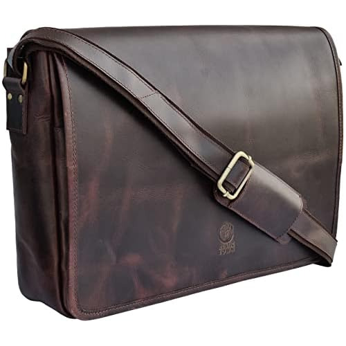 Leather Messenger Bag For Men 16  Full Grain Leather La...