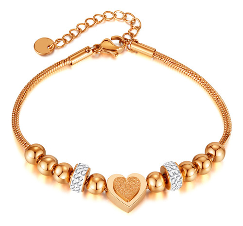 Pulsera De Amor Esmerilada Con Circonitas Y Cuentas De Acero