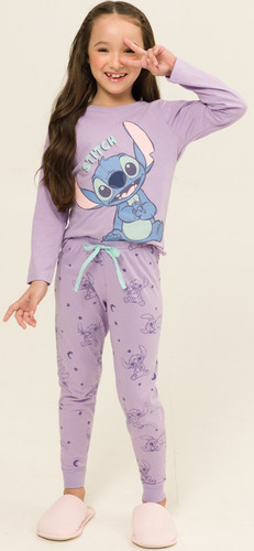 Pijama Infantil Lilo E Stitch Longo Evanilda 0005 Tam 4 6 8