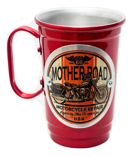 Caneca Alumínio Térmica Vintage Vermelha Mother Road 66