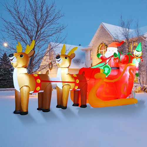 Inflable Navideño De 10 Pies Con Alces Y Papá Noel Con Infla