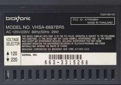 Videograbadora Vhs Broksonic Enciende A Revisar Olivos Zwt (Usado)
