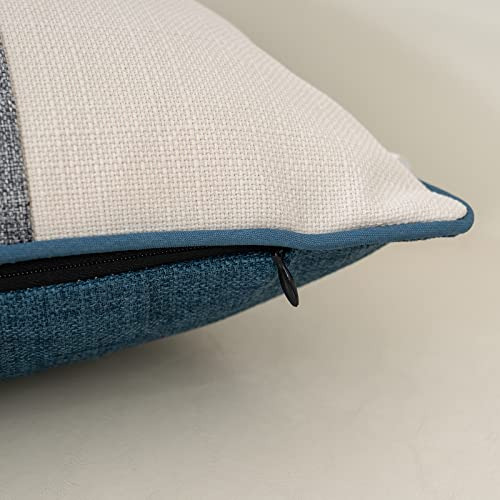 Funda De Almohada Cuadrada De Algodón Y Lino Azul